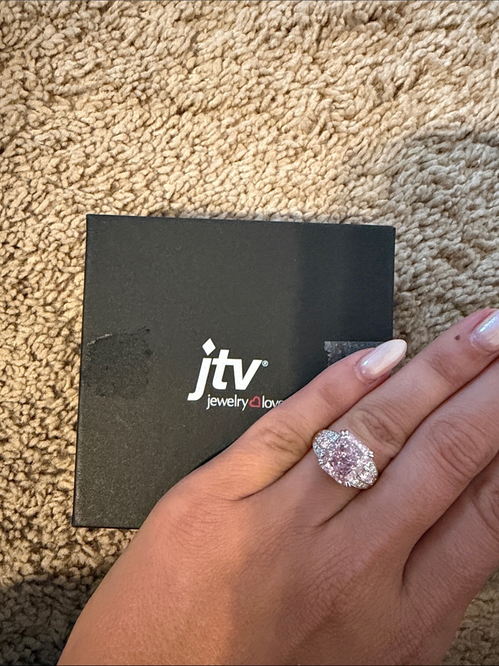 JTV Pink Square Round Ring with Sparkling Clear Accents